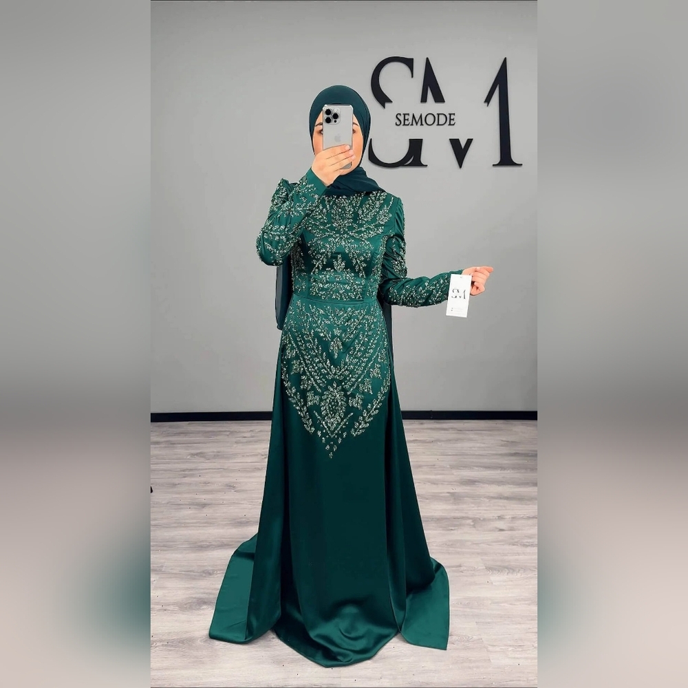 SEMODE Ciara Evening Dress Turkish XL Elegant Green Embellished Dress Modest